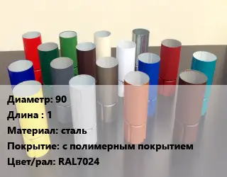 Труба соединительная 90 L=1 сталь с полимерным покрытием RAL7024